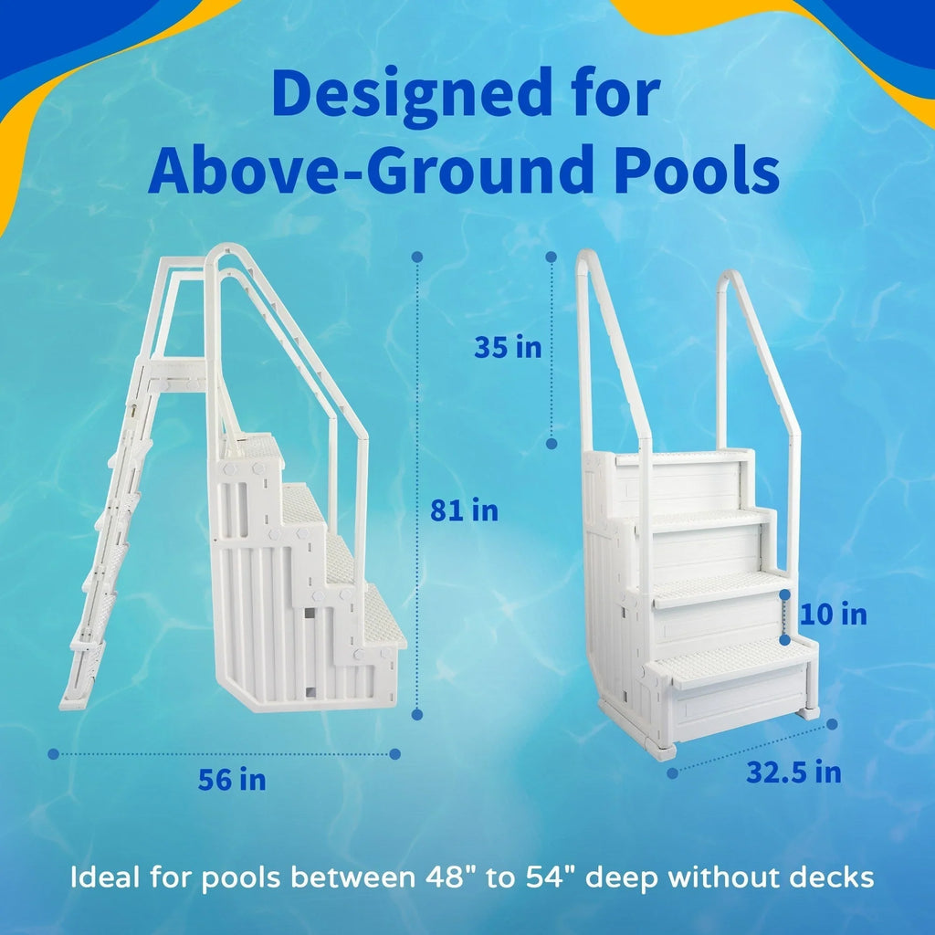 Marche d’accès facile Blue Wave pour piscine avec échelle extérieure pour piscines hors sol - 32.5 in. W x 56 in. D x 81 in. H