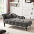 Moderne chaise longue van 60,6 inch met fluwelen bekleding, gecapitonneerde knopen, massief houten poten en sierspijkers