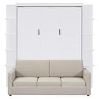 Whisen modernes Murphy-Bett in Queensize mit Holzrahmen, Wandbett mit Sofa und Regalen