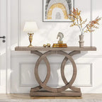 Mesa de consola vintage com base geométrica, mesa de madeira para corredor
