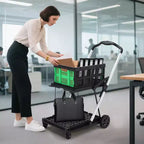 2patrové skládací nákupní vozíky na potraviny, nosnost 198 LB, skládací přenosný nákupní vozík s kolečky a odnímatelnou přepravkou do nákupního centra a na tržnici, modrý