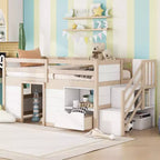 Okak Solid Wood Twin Loft Bed with Stairs & Storage,Low Profile Bunk Beds Twin with Drawers & Shelves,Multi-Functional Loft Beds for Kids,Teens