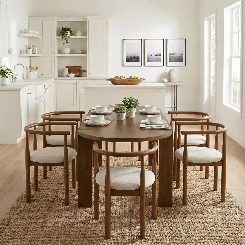 Set da pranzo ovale da 7 pezzi per 6 persone, grande tavolo da cucina familiare da 71", con 6 sedie da pranzo imbottite, noce - Christopher Knight Home