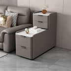 Tall 4-Drawer Stone Top Wooden L-Shaped Sofa End Table