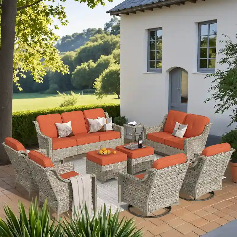 Ensemble de conversation de mobilier de patio extérieur XIZZI en 9 pièces avec fauteuil pivotant