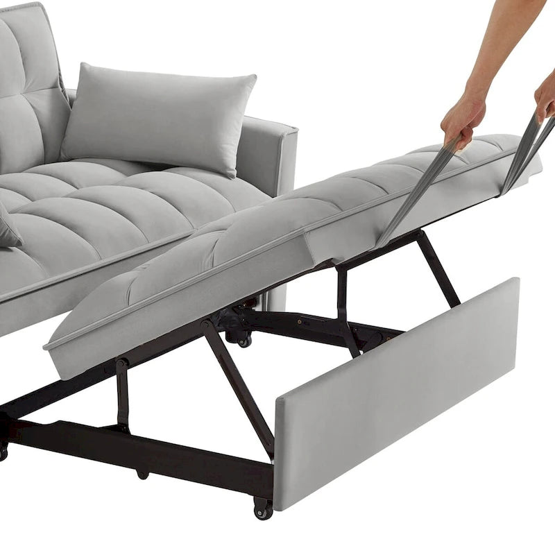 Sofá-cama de 2 lugares 4 em 1 com braços e bolsos de arrumação, sofá-cama extraível multifunções com encosto ajustável