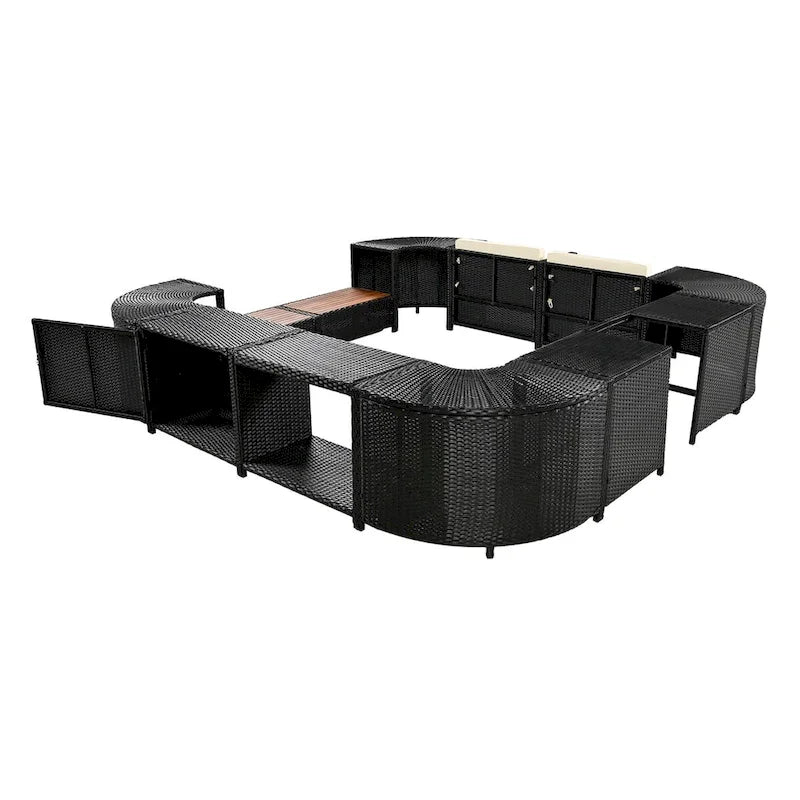 Spa-Umrandung, Spa-Gestell, viereckiges Outdoor-Lounge-Set aus Polyrattan