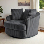 Fauteuil pivotant tonneau surdimensionné de 43 W en velours côtelé moelleux avec accoudoirs encastrés