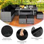 Costway 7-teiliges Dining-Set aus Polyrattan für die Terrasse mit Ecksofa, Couch und Hocker – Details anzeigen