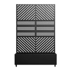 MAYEERTY truhlík s mříží, železo, černý, paralelní linie 01, lamelový klasický kombinovaný styl, 72x47x16in, sada 3 kusů