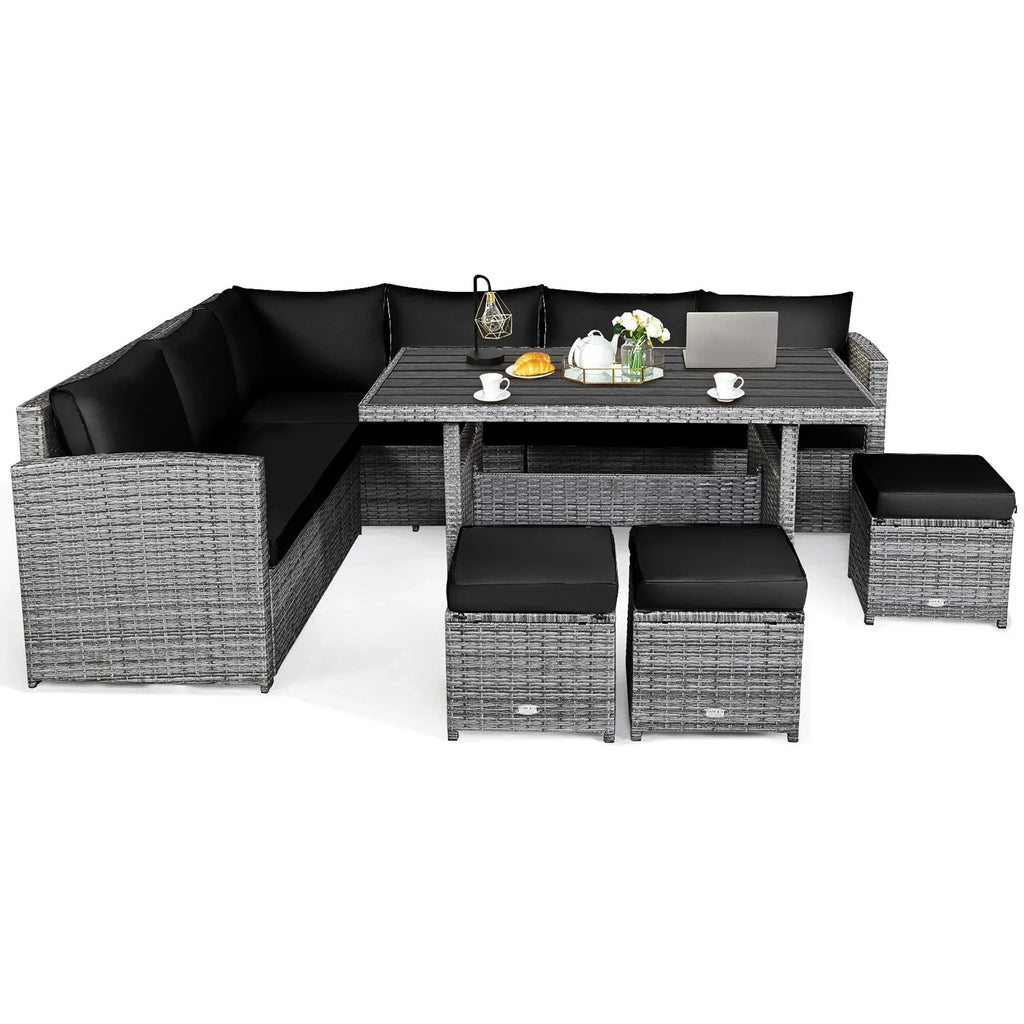 Costway 7-teiliges Dining-Set aus Polyrattan für die Terrasse mit Ecksofa, Couch und Hocker – Details anzeigen
