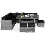 Costway 7-teiliges Dining-Set aus Polyrattan für die Terrasse mit Ecksofa, Couch und Hocker – Details anzeigen