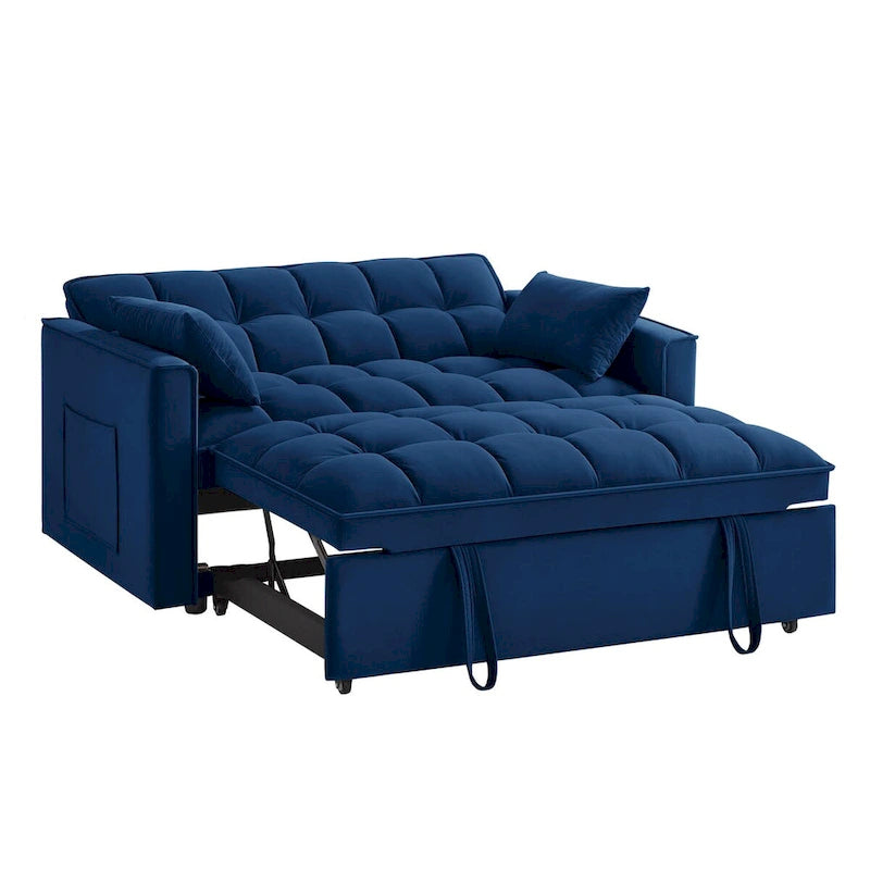 Sofá-cama de 2 lugares 4 em 1 com braços e bolsos de arrumação, sofá-cama extraível multifunções com encosto ajustável