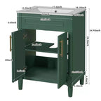 Meuble-lavabo de salle de bains de 24 pouces avec lavabo en céramique, meuble de style Shaker, 2 portes à fermeture amortie et structure en bois massif pour petite salle de bains ou cabinet de toilette