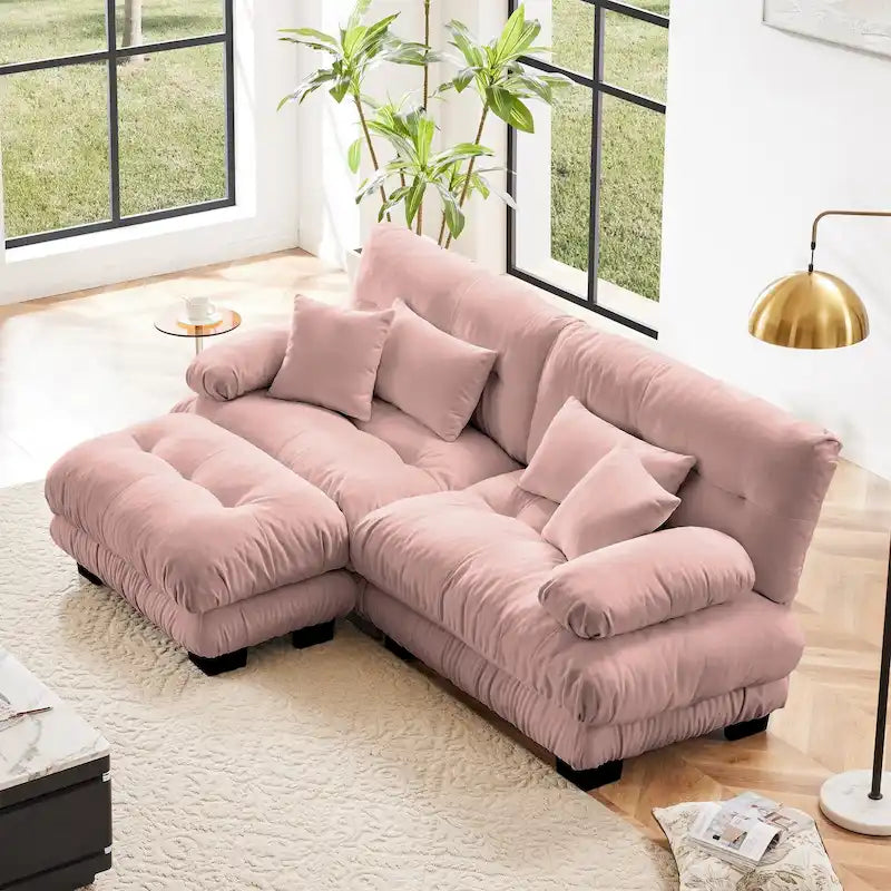 L-förmiges Zweisitzer-Sofa aus Chenille mit Lendenkissen