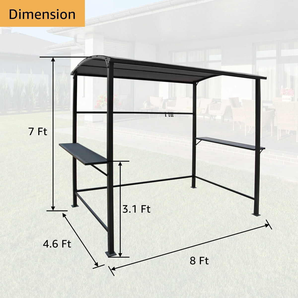 Grillpavillon mit Stahlrahmen, 5 x 8 Fuß, für den Außenbereich, Überdachung und Grillunterstand