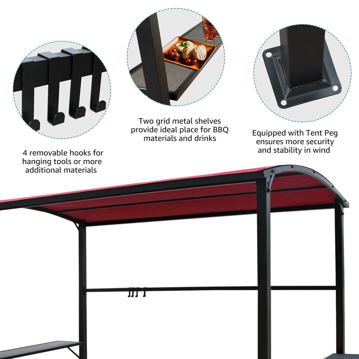 Grillpavillon mit Stahlrahmen, 5 x 8 Fuß, für den Außenbereich, Überdachung und Grillunterstand