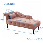Moderne chaise longue van 60,6 inch met fluwelen bekleding, gecapitonneerde knopen, massief houten poten en sierspijkers