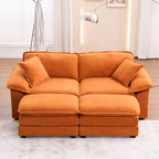 Zweisitzer-Sofa mit 2 Sitzkissen, 2 Kissen und 2 Hockern, bequemes Sofa – tiefes Wohnzimmer-Sofa, modulares Sofa