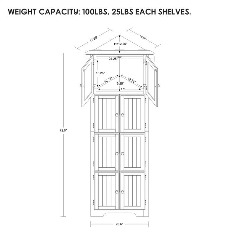 Meuble de rangement d’angle haut avec 8 portes et 4 étagères