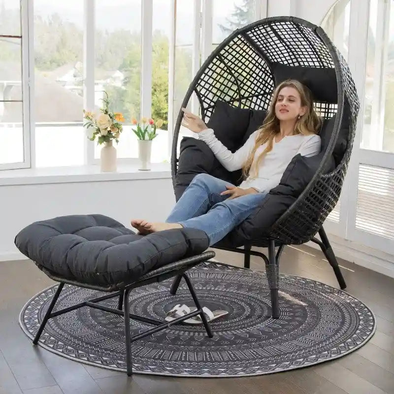 FINCATI Indoor-Eiersessel, 440 lbs Outdoor-Eiersessel, übergroßer Eiersessel mit Hocker, luxuriöser gemütlicher Eiersessel mit Fußstütze