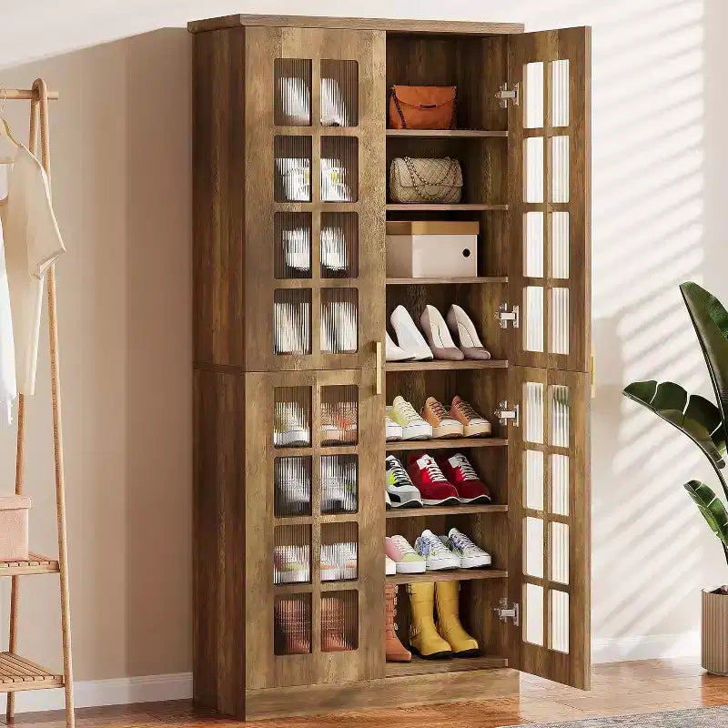 Lantine hoher Schuhschrank mit Türen, 8-stufige Schuhaufbewahrung mit verstellbaren Einlegeböden, moderner Schuhschrank für Flur, Kleiderschrank und Wohnzimmer, Weiß