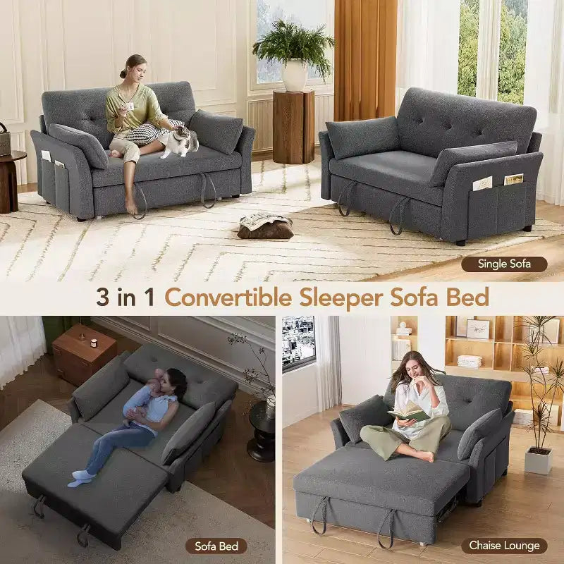 Divano letto trasformabile 3-in-1 Dyonery, divano letto estraibile con tasca laterale e schienale regolabile, montaggio senza attrezzi, divanetto pieghevole