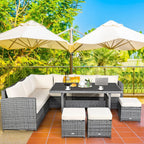 Costway 7-teiliges Dining-Set aus Polyrattan für die Terrasse mit Ecksofa, Couch und Hocker – Details anzeigen