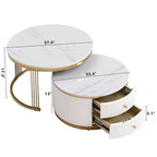 Set di 2 tavolini da salotto rotondi bianchi sovrapponibili con cassetti
