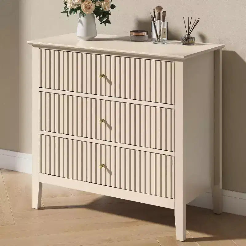 Comò Heynemo a 3 cassetti, comodino in legno verniciato alto 30 pollici con contenitore, ampia cassettiera moderna con guide a sfere
