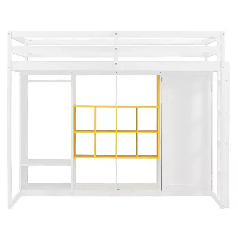 Lit mezzanine pour enfants avec armoire et étagères, cadre de lit mezzanine en bois avec meuble de rangement pour enfants et adolescents