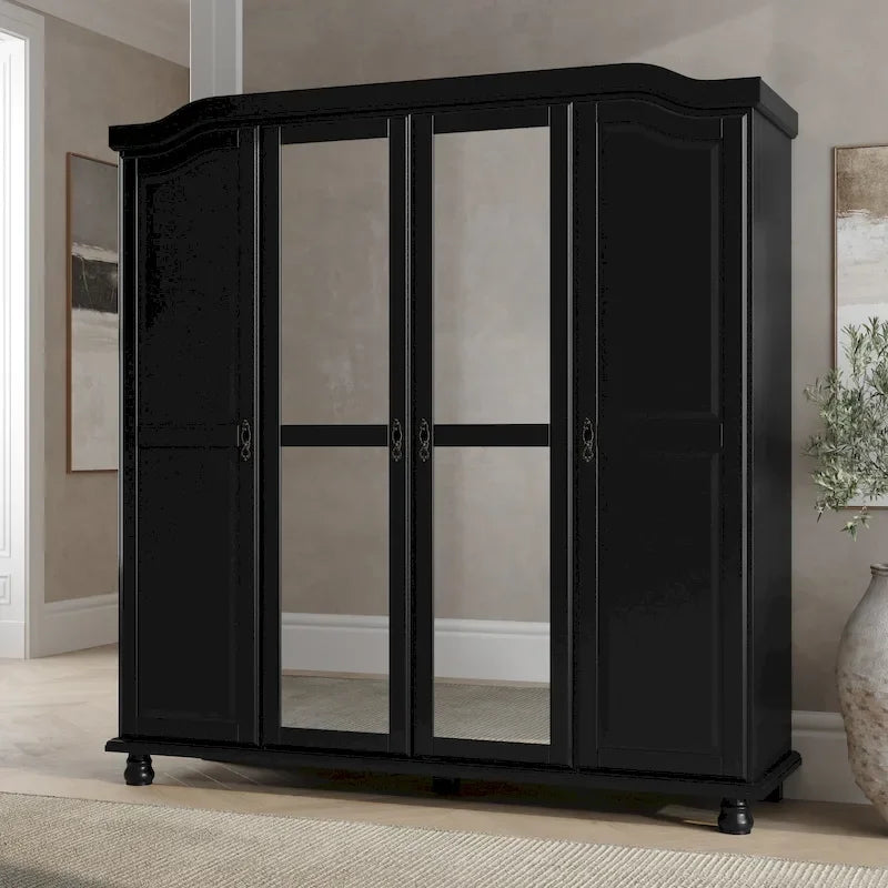 Palace Imports Kyle 4-türiger Kleiderschrank aus 100 % Massivholz mit Türen aus Massivholz oder Spiegelglas