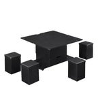 Mesa de centro moderna multifunções com tampo elevável, arrumação oculta, 4 bancos e rodízios, perfeita para espaços de estar modernos