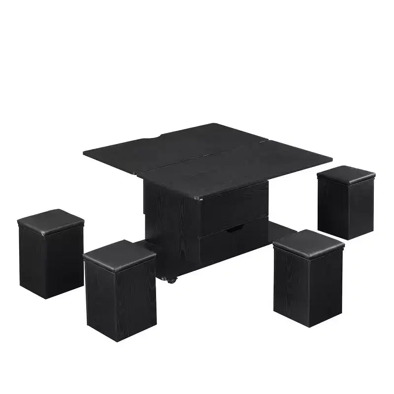 Mesa de centro moderna multifunções com tampo elevável, arrumação oculta, 4 bancos e rodízios, perfeita para espaços de estar modernos