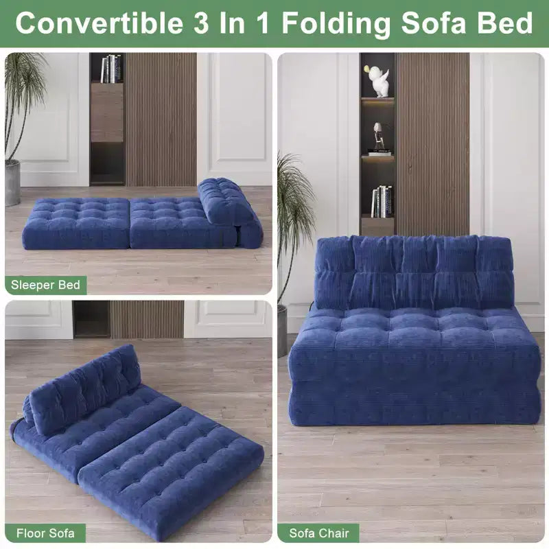Divano letto futon pieghevole in velluto a coste, poltrona letto trasformabile da pavimento con cuscino e supporto per la schiena