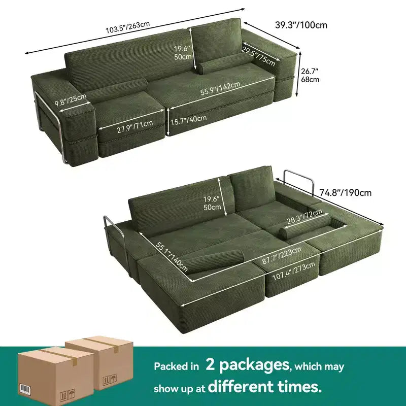 Verstellbares Cloud-Ecksofa, bequemes Cord-Ecksofa mit tiefem Sitz und hohen Kissen, einfache Montage