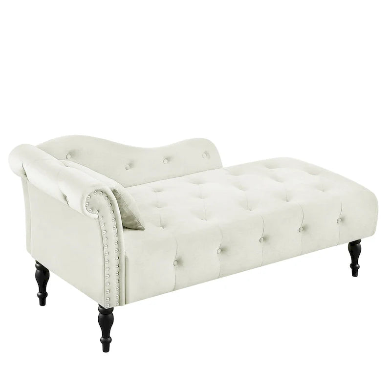 Moderne chaise longue van 60,6 inch met fluwelen bekleding, gecapitonneerde knopen, massief houten poten en sierspijkers