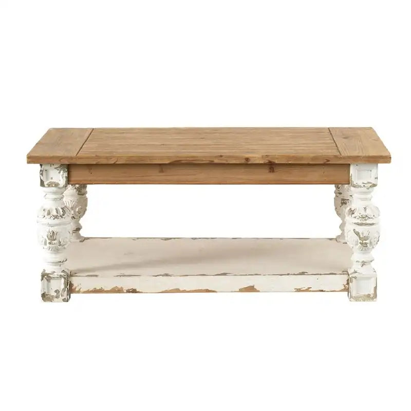 Rechthoekige antiek witgewassen houten koffietafel