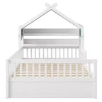 Cama-casa de madeira ModernLuxe para colchão individual/cama de casal com cabeceira com arrumação, estrutura de cama infantil em pinho maciço com grades de proteção