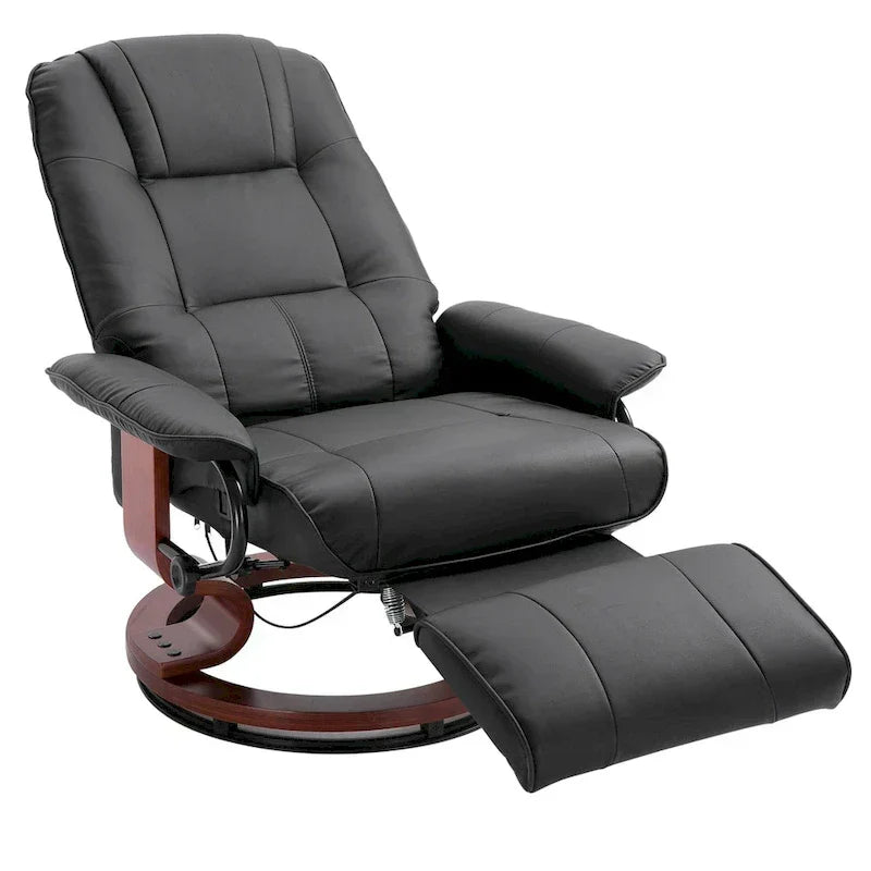 Fauteuil inclinable HomCom en similicuir, réglable, à base pivotante et commande manuelle, avec repose-pieds confortable et relaxant