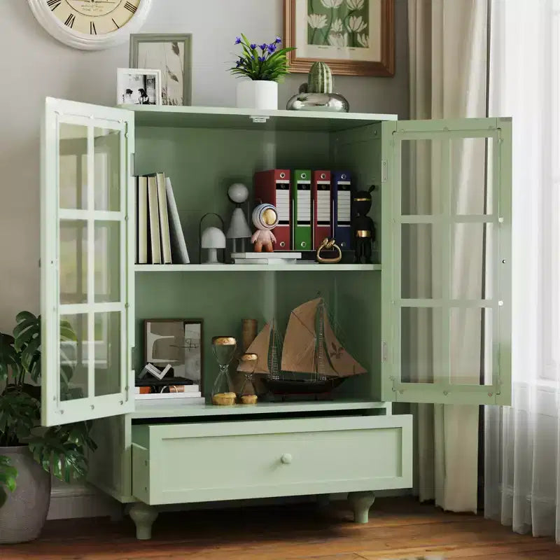 Aufbewahrungsschränke, hölzerner Unterschrank mit 1 Schublade und 2 Glastüren, Sideboard im Landhausstil mit Stauraum für Wohnzimmer