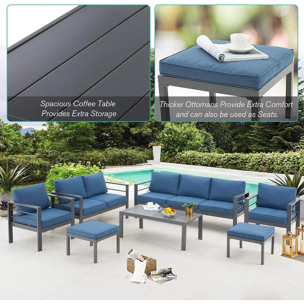 AECOJOY 7-delige aluminium tuinmeubelset voor buiten, loungeset