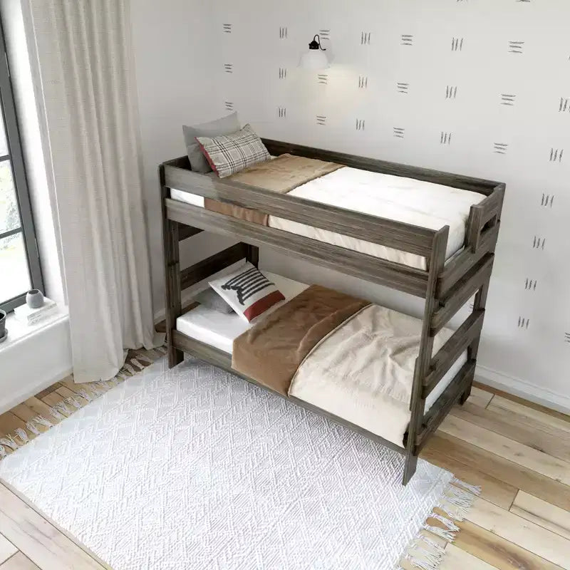 Plank+Beam, piętrowe łóżko dwuosobowe typu twin over twin z litego drewna w stylu farmhouse dla dorosłych
