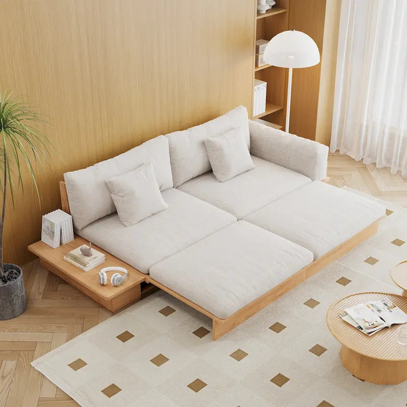 JASIWAY nowoczesna sofa z litego drewna tapicerowana bawełną i lnem