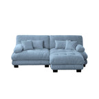 Sofá de dois lugares em forma de L, sofá modular em chenille com almofadas lombares