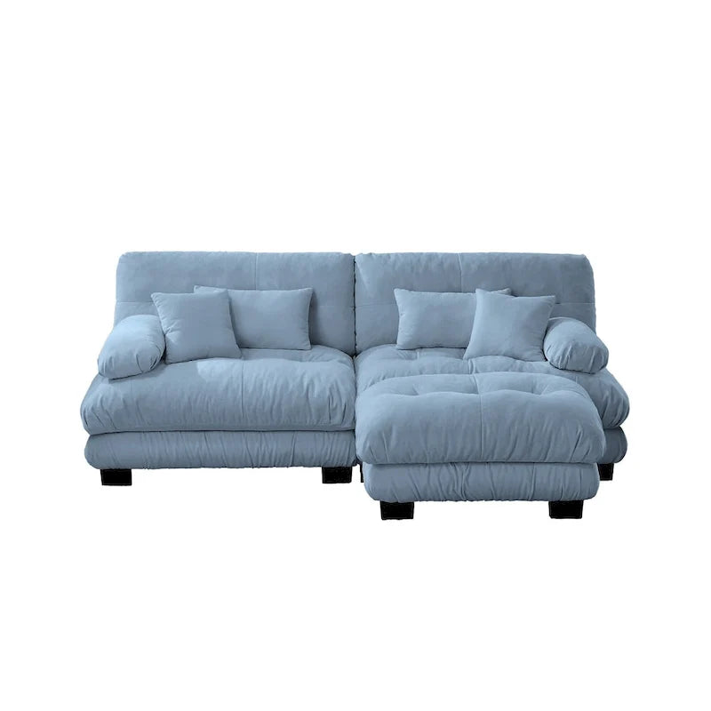 Sofá de dois lugares em forma de L, sofá modular em chenille com almofadas lombares