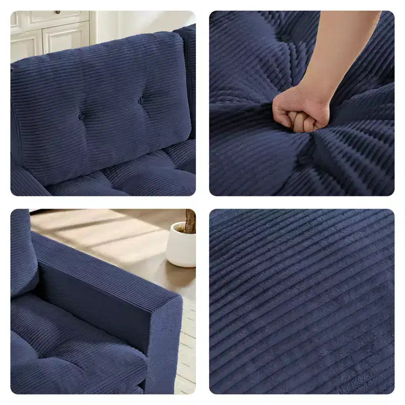 Canapé-lit futon convertible 2-en-1 Mjkone de 71 po, canapé deux places convertible pliable en tissu côtelé avec boutons capitonnés, gain de place