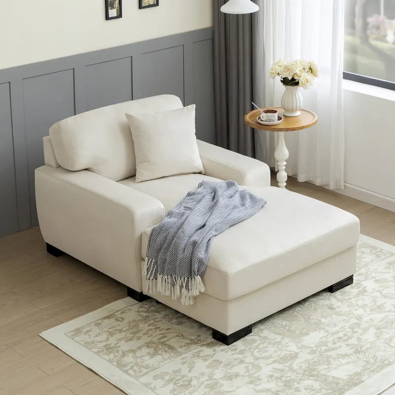 Modernes übergroßes Mid-Century-Schlafsofa mit Récamiere und Kissen