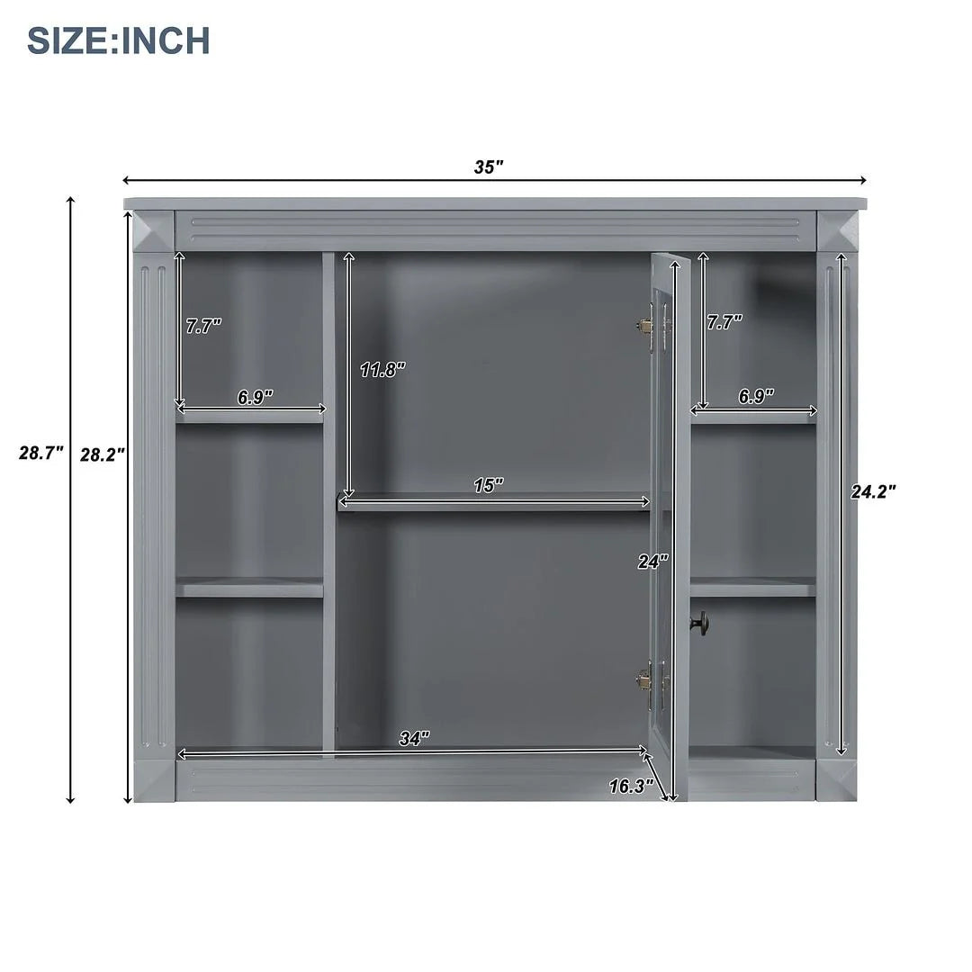 36-Zoll moderner Waschtischunterschrank mit Aufsatzwaschbecken und Spiegelschrank, 2 Türen und 2 Schubladen