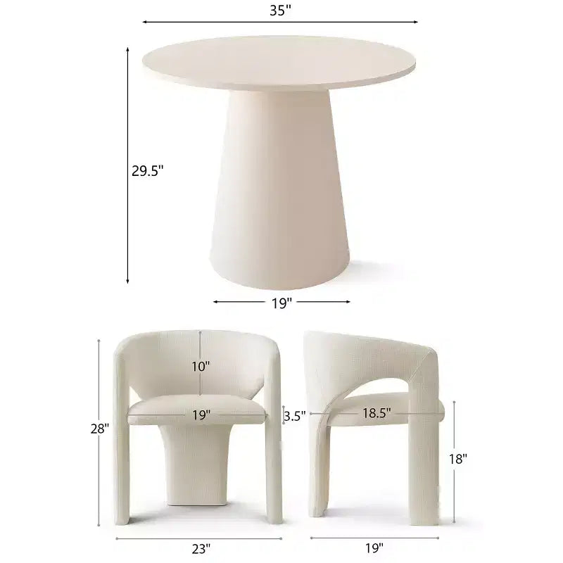 Set da pranzo compatto per 2 persone, sedie imbottite beige, tavolo da pranzo rotondo con piedistallo, arredo moderno compatto per cucina - Panipeachy